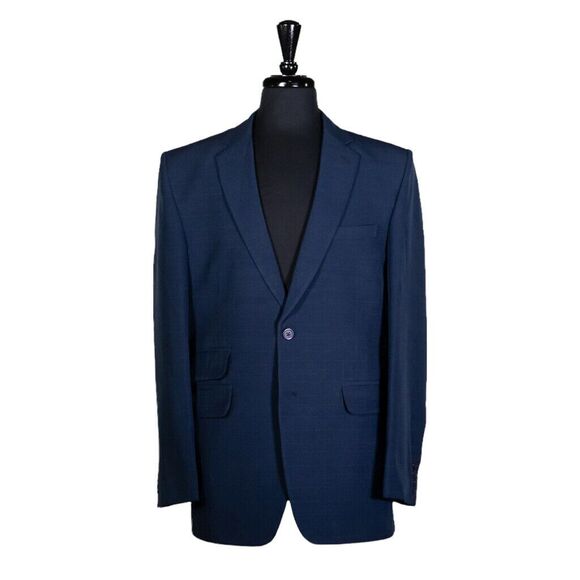 Mens Blazer Blue Textured Wool Blend Formal Party Jacket Wedding Sport Coat 42R